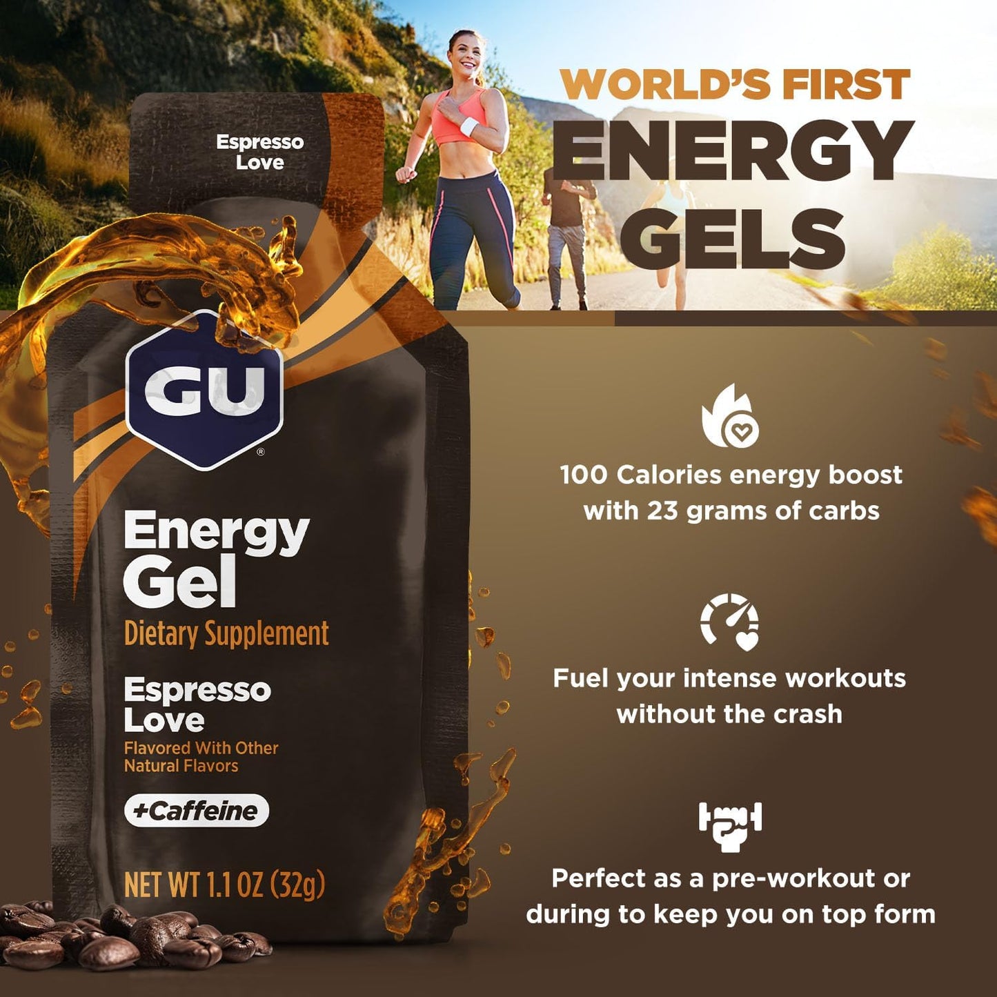Energy Original Sports Nutrition Energy Gel, Vegan, Gluten-Free, Kosher, and Dairy-Free On-The-Go Energy for Any Workout, 24-Count, Espresso Love