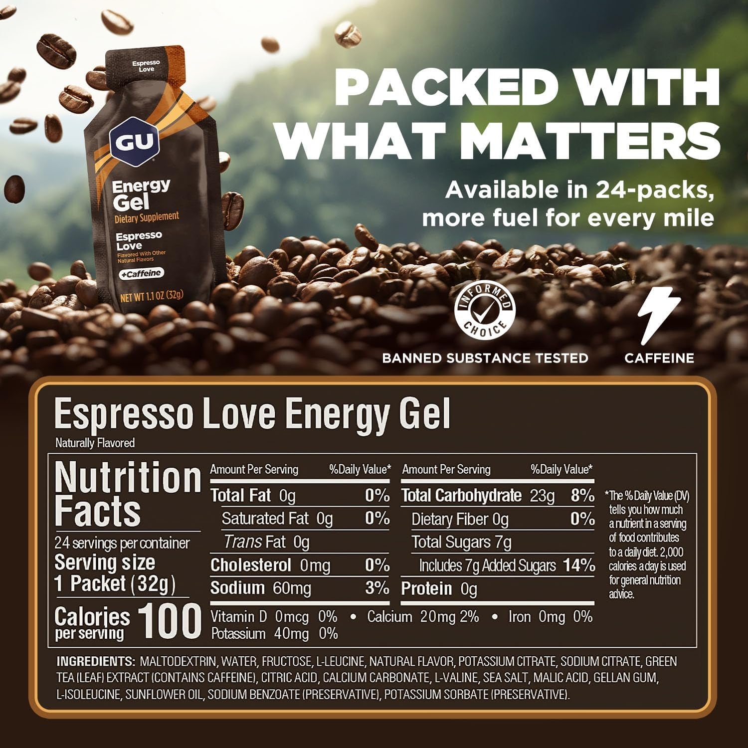 Energy Original Sports Nutrition Energy Gel, Vegan, Gluten-Free, Kosher, and Dairy-Free On-The-Go Energy for Any Workout, 24-Count, Espresso Love